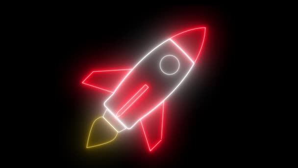 Nave Espacial Neon Luzes Animação Publicidade Néon Forma Foguete Nave — Vídeo de Stock