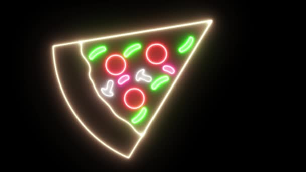 Neon Włoski Pizza Kształt Animacja Reklama Pizza Sklep Neony Światła — Wideo stockowe