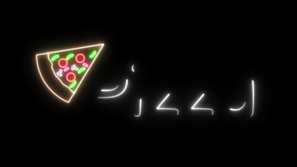 Neon Italiaanse Pizza Vorm Animatie Reclame Pizza Winkel Neon Lichten — Stockvideo