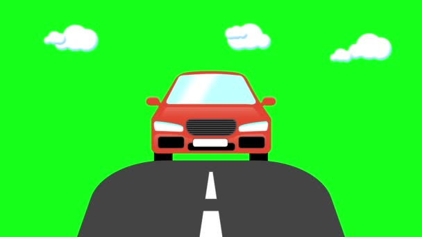Cartoon Samochód Wyprzedzić Samochód Zielony Ekran Animacji Chmur Asfaltu Drogowego — Wideo stockowe