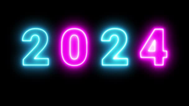 2024 Frohes Neues Jahr 2024 Animierter Text Neujahr Neon 2024 — Stockvideo