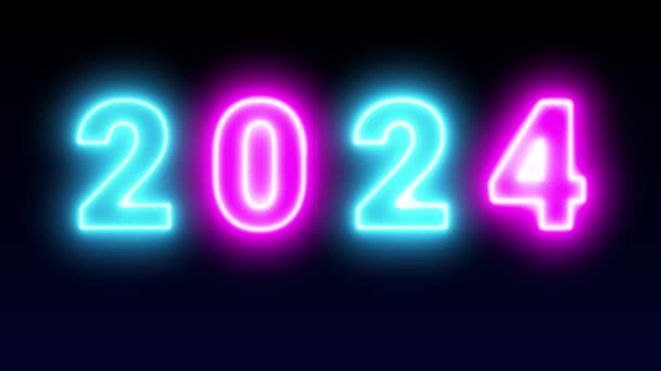 2024 Frohes Neues Jahr 2024 Animierter Text Neujahr Neon 2024 — Stockvideo