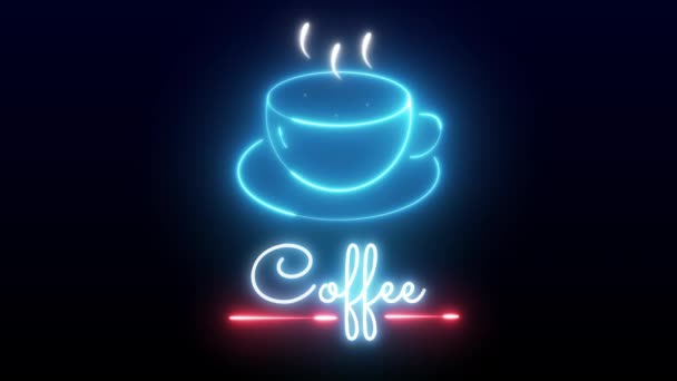 Caffè Neon Pubblicità Segno Caffè Caffè Neon Luce Animazione — Video Stock