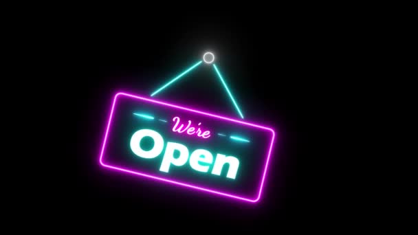 Were Open Neon Animation Advertising Sale Discount Sale Business — Stock Video