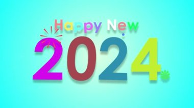 Yeni yılın kutlu olsun 2024 harfli metin animasyonu mutlu kutlama animasyonu mutlu yıllar 2024 havai fişek parıltılı yazı renkli gökkuşağı