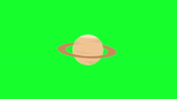 Planeta Saturn Kroužek Displej Zelená Obrazovka Animace Vnější Prostor Karikatura — Stock video