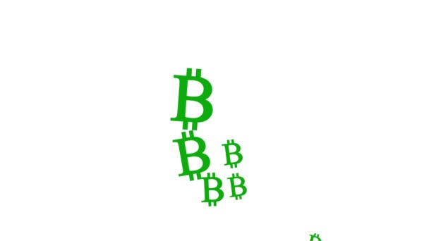 美元图标英镑欧元和硬币比特币浮动动画图标绿色屏幕Alpha图标欧元图标美元 比特币 — 图库视频影像