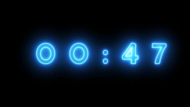 Minut Neon Animerad Neon Tid Minut Sekunder Nedräkning Och Minut — Stockvideo