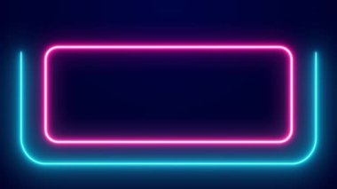 Billboard, neon ışıklar ve eski tip yuvarlak ışıklar yanıp sönen ve dönen neon reklam panosu animasyon renkleri yeşil mor turuncu ve pembe kareler.