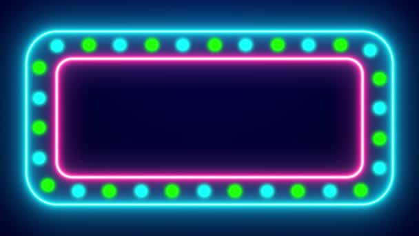 Billboard Światłami Neonowymi Retro Vintage Okrągłe Światła Migające Obracające Się — Wideo stockowe