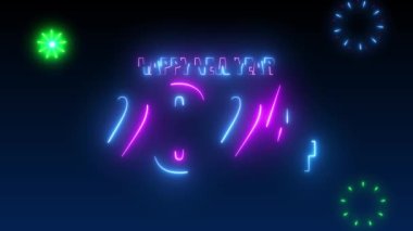 2024 mutlu yıllar 2024 yeni yıl animasyonu mutlu yıllar neon tarzı ve neon havai fişeklerle