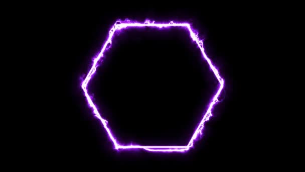 Неоновая Рамка Огонь Электричество Молния Энергия Фон Синий Оранжевый Фиолетовый — стоковое видео