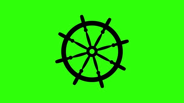 Рульове Колесо Корабля Повертається Анімований Човен Рульове Колесо Навігація Зелено — стокове відео