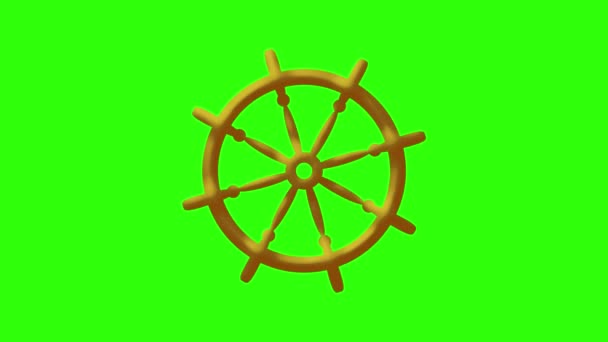 Рулевое Колесо Поворота Судна Анимированное Рулевое Колесо Навигации Зеленый Экран — стоковое видео