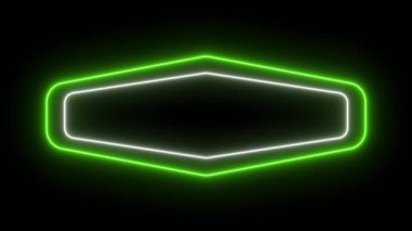 Billboard, neon ışıklar ve eski tip yuvarlak ışıklar yanıp sönen ve dönen neon reklam panosu animasyon renkleri yeşil mor turuncu ve pembe kareler.