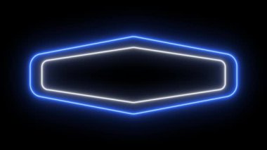 Billboard, neon ışıklar ve eski tip yuvarlak ışıklar yanıp sönen ve dönen neon reklam panosu animasyon renkleri yeşil mor turuncu ve pembe kareler.