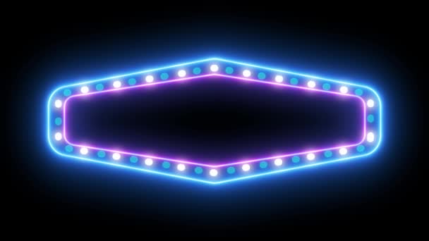 Hirdetőtábla Neon Fények Retro Vintage Kerek Lámpák Villogó Forgó Neon — Stock videók