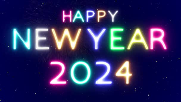 Feliz Ano Novo 2024 Neon Text Animation Neon Background 2024 — Vídeo de Stock