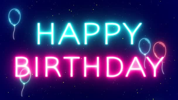 Happy Birthday Neon Animated Background — стоковое видео