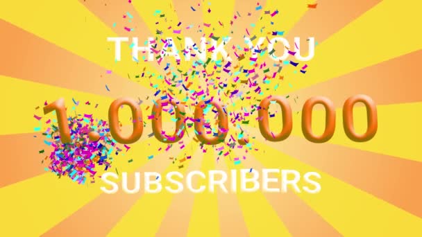 Celebración 1000000 Seguidores Suscriptor Gracias Felicitaciones Animación Celebración 1000 Seguidores — Vídeo de stock