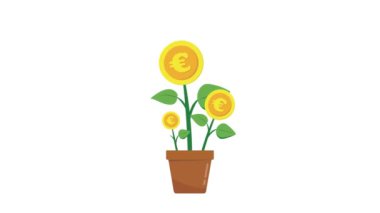Dolar para ağacı bitkisi sterlin Euro yen büyüyor ve hareketli para ağacı sallanıyor rüzgarda sallanıyor 4k döngüsü