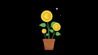 Dolar para ağacı bitkisi sterlin Euro yen büyüyor ve hareketli para ağacı sallanıyor rüzgarda sallanıyor 4k döngüsü