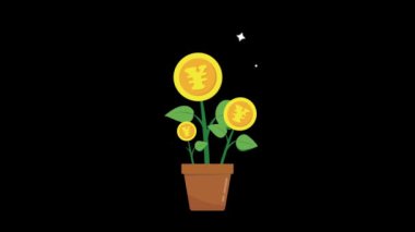 Dolar para ağacı bitkisi sterlin Euro yen büyüyor ve hareketli para ağacı sallanıyor rüzgarda sallanıyor 4k döngüsü