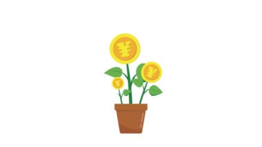 Dolar para ağacı bitkisi sterlin Euro yen büyüyor ve hareketli para ağacı sallanıyor rüzgarda sallanıyor 4k döngüsü