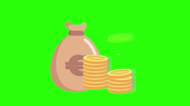 Yuvarlanan paralar ve çuvallar dolusu para ££££££sterling animasyon para euro $4k 'lık pırıl pırıl pırıl pırıl bir göz kırpma