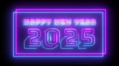 2025 mutlu yeni yıl 2025 neon animasyon mutlu yeni yıl 2025 mor ve mavi neon ve maytap 4k animasyon