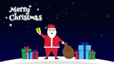 Mutlu noeller arka plan pankartı Mutlu noeller ve yeni yıl Noel baba el sallıyor ve hediyeler veriyor