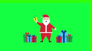 Noel Baba el sallıyor animasyon simgesi Mutlu Noeller Noel Baba hediye yeşil ekran 4k döngüsü