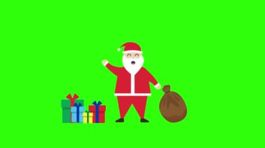 Noel Baba el sallıyor animasyon simgesi Mutlu Noeller Noel Baba hediye yeşil ekran 4k döngüsü