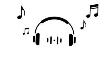 Kulaklık simgesi canlandırılmış müzik notası ses dalgası kulaklık yeşil ekran döngüsü 4K