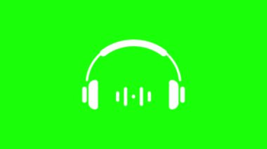 Kulaklık simgesi canlandırılmış müzik notası ses dalgası kulaklık yeşil ekran döngüsü 4K