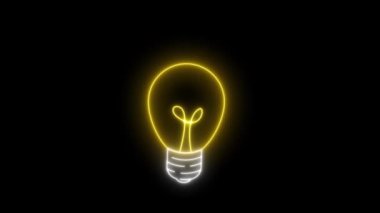 Neon ikon ampul fikirleri neon ışıkları animasyon fikirleri ikon 2d çizgi film yeşil ekran 4k döngüsü
