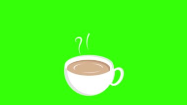 Smoky fincan kahve ikonu animasyon 2D çizgi film dumanı kahve fincanı yeşil ekran 4k döngüsü