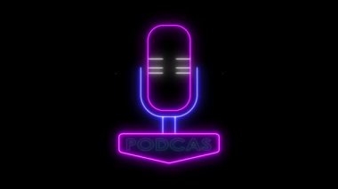 Podcast logo neon logo animasyon podcast neon fon neon simgesi 4k döngüsü