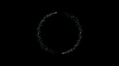 Arkaplan çerçeve dairesi parlayan kayan yıldızlar dönen kayan yıldızlar bir parçacık sıçraması yayarak dönen bir daire oluşturan 4k siyah ekran