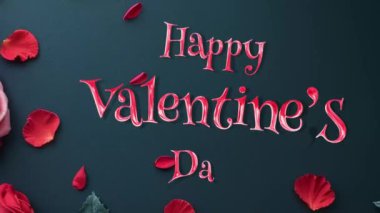 Sevgililer Günü Animasyon Arkaplanı Mutlu Sevgililer Günü 3D altın harfli aşk çiçeği Croma 4k döngüsü