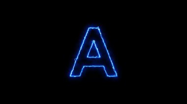 Bir b c d f f h j l m n o p q s t u v x y z animasyon neon mavi ark reaktörü alfabesi 4k animasyon harfleri