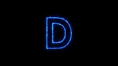 Bir b c d f f h j l m n o p q s t u v x y z animasyon neon mavi ark reaktörü alfabesi 4k animasyon harfleri
