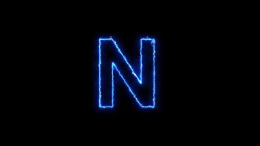 Bir b c d f f h j l m n o p q s t u v x y z animasyon neon mavi ark reaktörü alfabesi 4k animasyon harfleri