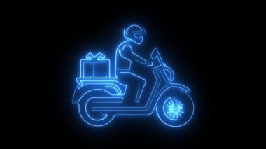 Neon motosikletli teslimatçı animasyon neon gıda teslimatı motosiklet krom 4k döngüsü