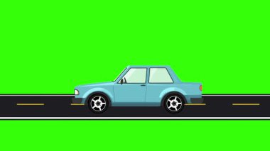 Klasik spor araba 2d yeşil ekran 4k 'de çizgi film arabası sürüyor.