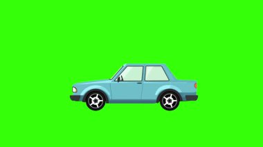 Klasik spor araba 2d yeşil ekran 4k 'de çizgi film arabası sürüyor.