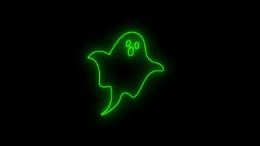 Hayalet neon cadılar bayramı Siyah Arkaplanda Parlayan Yeşil Hayalet 4k 