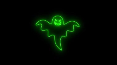 Hayalet neon cadılar bayramı Siyah Arkaplanda Parlayan Yeşil Hayalet 4k 