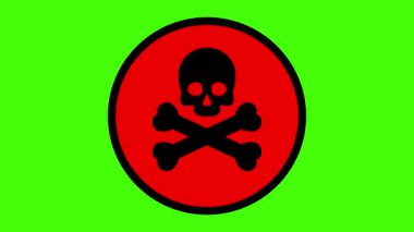 Yeşil Arkaplanda Animasyon Beyaz Kafatası ve Çapraz Kemikler