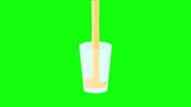 Su kolasıyla dolu bardak animasyon bardağı kırmızı sarı, mor meyve suyu ve dalgalı yeşil ekran Croma 4k döngüsüyle dolu.